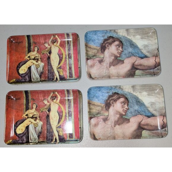 Set Of 4 Pagnossin Italy Michelangelo Sistine Chapel Themed Melamine Small Dishe - Picture 4 of 9
